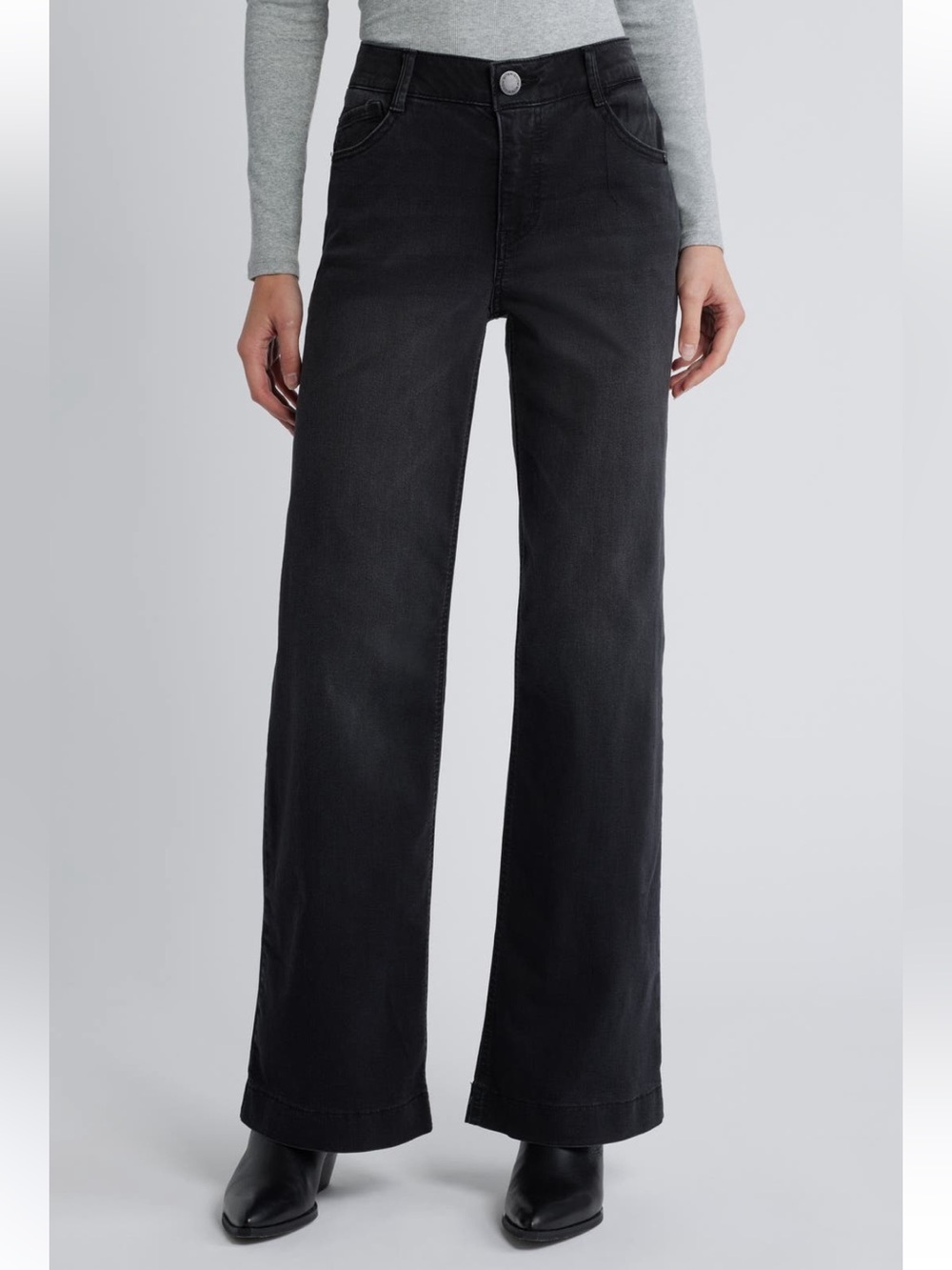 Wit & Wisdom Sam High Waist Wide Leg Jeans in Washed Black Size 12 NWT